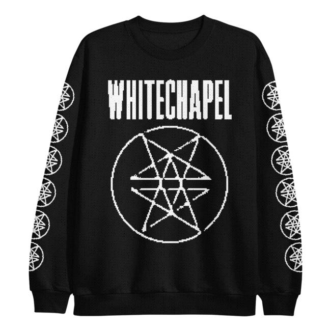 Official Whitechapel Merch Death Double Pentagram Ugly Woven Black Crewneck Sweater Official Whitechapel Merch Death Double Pentagram Ugly Woven Black Crewneck Sweater