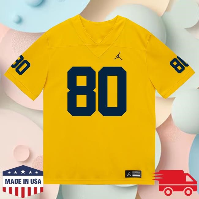 Official The M Den Michigan Wolverines #80 Hogan Hansen Student Athlete Maize Football Jersey New Shirt