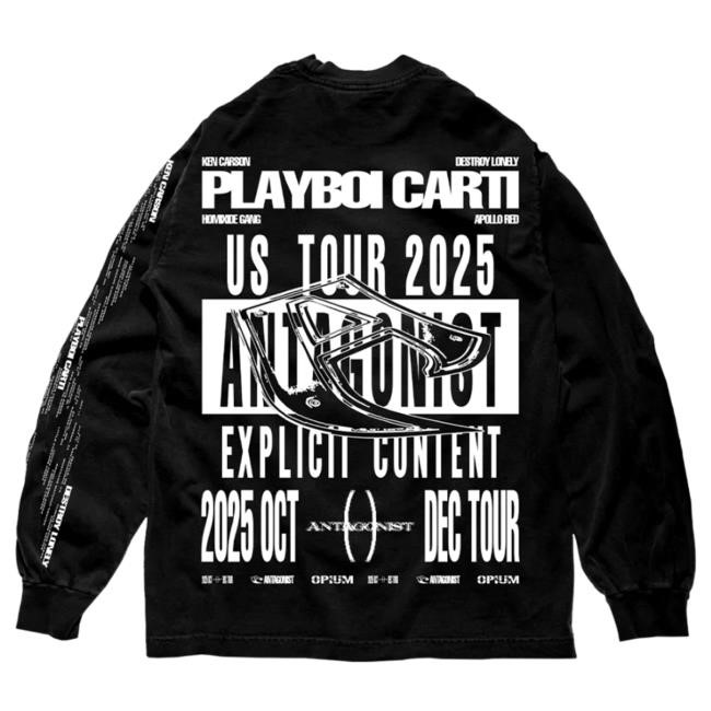 Official Playboi Carti Merch Store Opium Antagonist Tour 2.0 Long Sleeve Hot Shirt