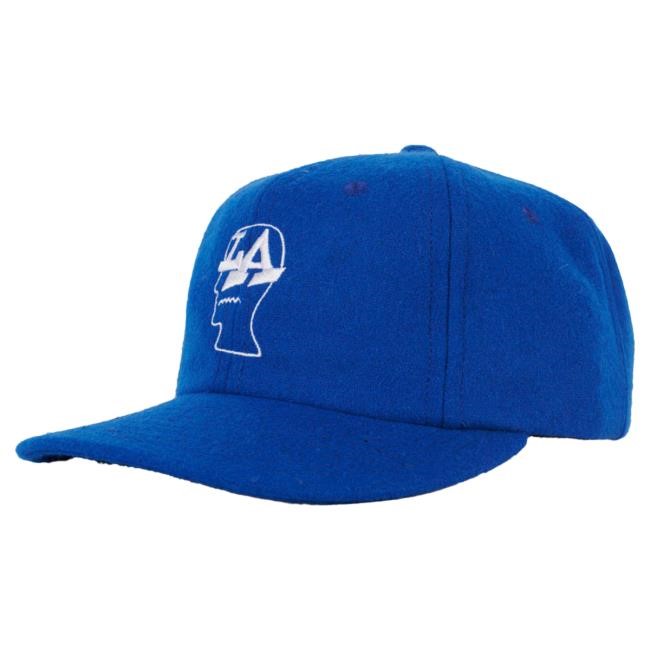 Official Brain Dead Merch Store We Are Brain Dead Wool Flannel LA Logo Head 6 Panel Hat - Blue