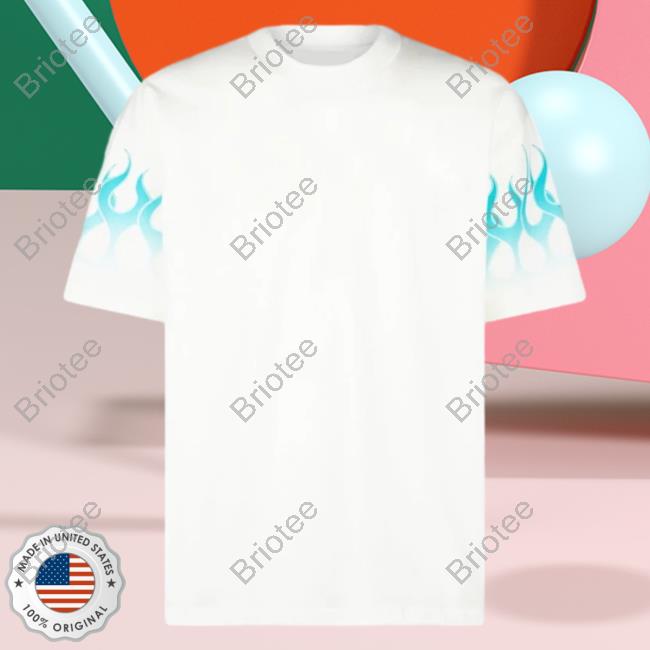 Official Vision Of Super White T-Shirt With Light Blue Gradient Flames
