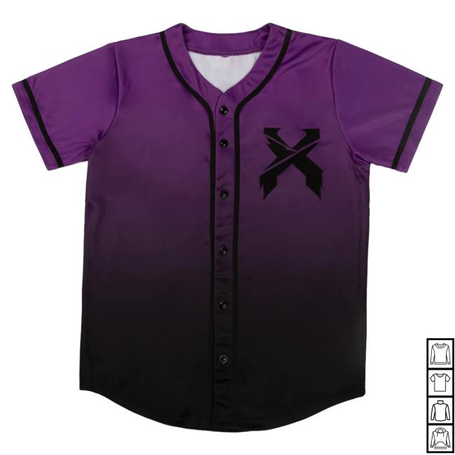 Official Excision Merch Headbanger Baseball Jersey Shirt Purple/Black Gradient