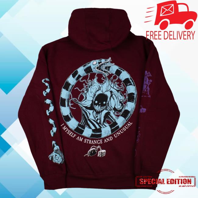 Official Any Means Necessary Clothing Beetlejuice I Myself Am Strange And Unusual Sweater Burgundy