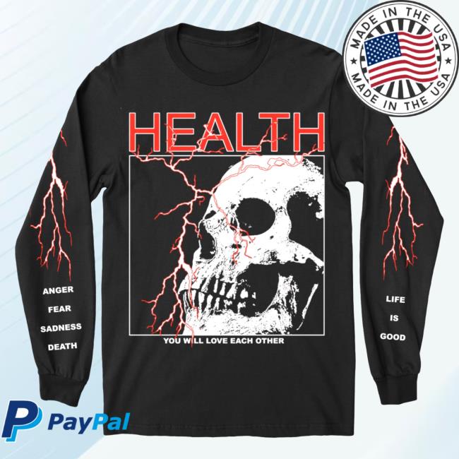 Official Health Merch Health "Lightning Skull - Red" Black Long Sleeve T Shirt