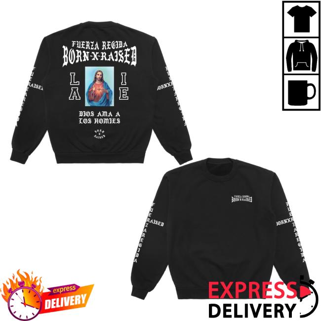 Official Born X Raised Store Shop Born X Raised + Fuerza Regida Jesucristo Pullover Sweatshirt Black BornxRaised