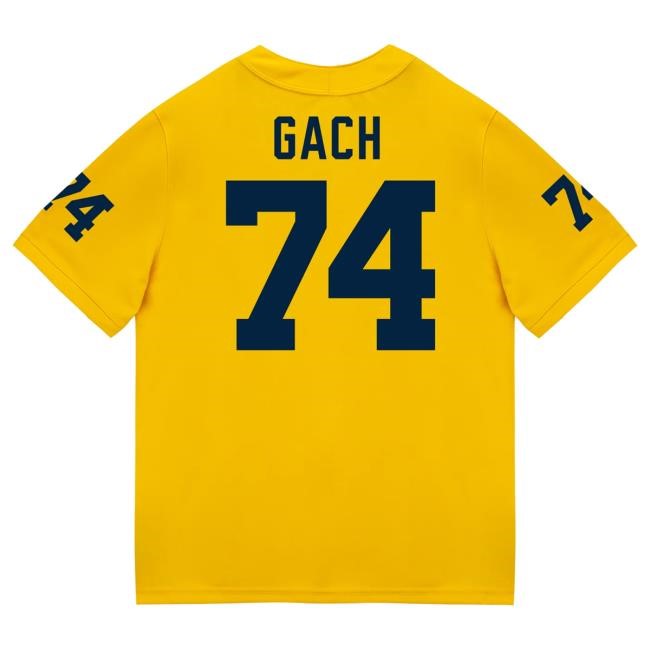 Michigan Wolverines #74 Avery Gach Student Athlete Maize Football Jersey Tshirt The M Den Shop