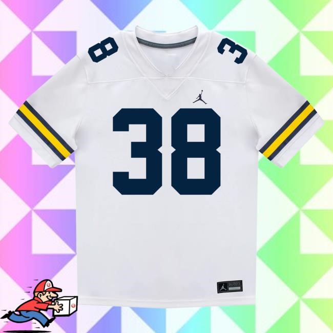 The M Den Michigan Wolverines #38 Bryce Wilcox Student Athlete White Football Jersey Tees