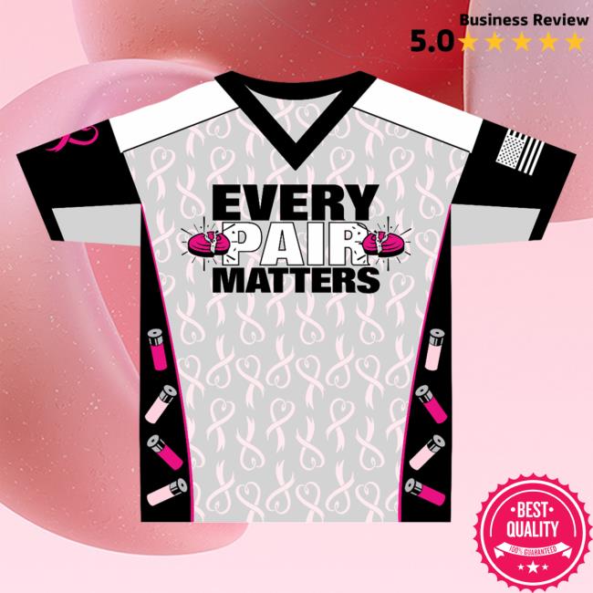 Official Clay Shootingg Every Pair Matters Sublimated Shirt – Breast Cancer Awareness Shirt Grey V-Neck