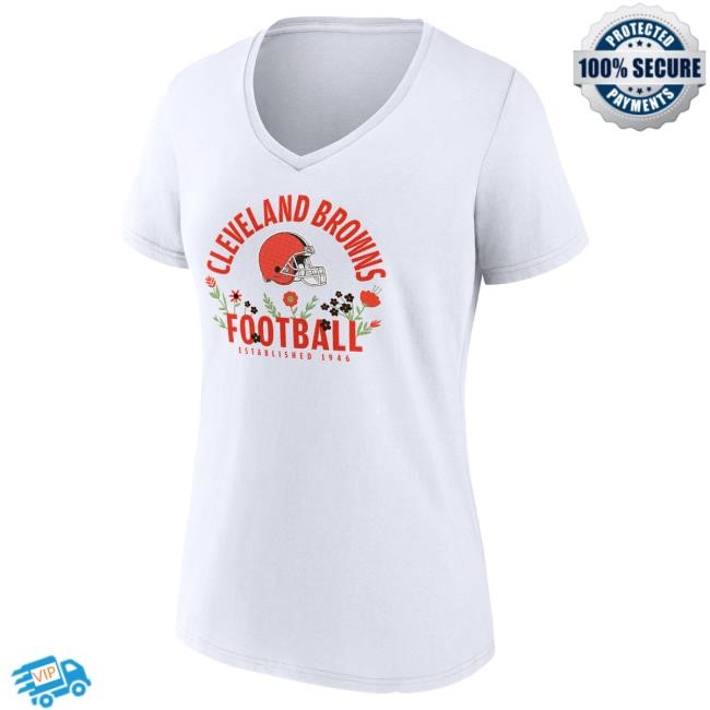 Official Women's Shedeur Sanders White Cleveland Browns Floral Name & Number V-Neck Tshirt