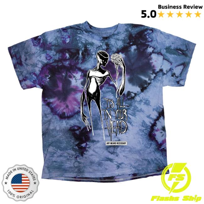 Official Any Means Necessary Clothing Tie Dye It's All In Your Head T-Shirts Purple Tie-Dye