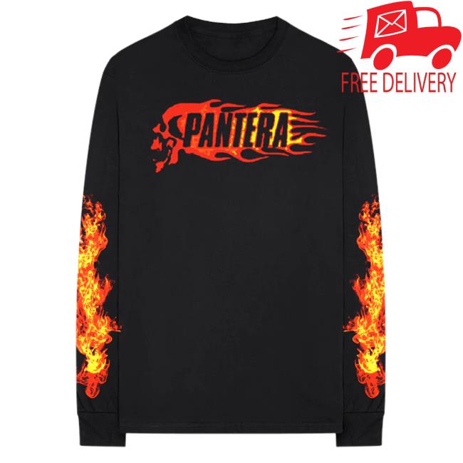 Official Pantera Merch Store Shop Pantera Flame Skull Long Sleeve Tees