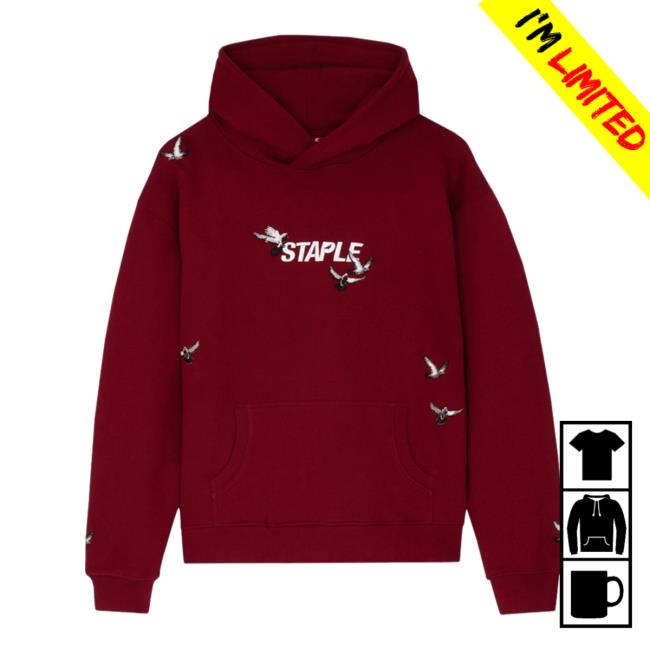Official Staple Pigeon Clothing Flock Logo Hooded Sweatshirt Burgundy Staplepigeon