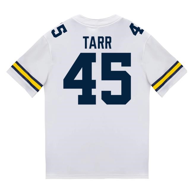 The M Den Michigan Wolverines #45 Greg Tarr Student Athlete White Football Jersey Tshirt