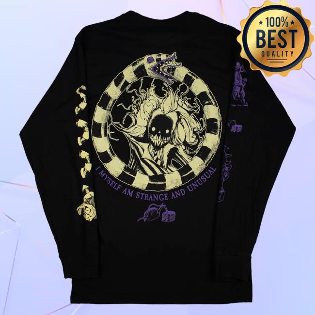 Official Any Means Necessary Clothing Beetlejuice I Myself Am Strange And Unusual Long Sleeve T Shirt Black