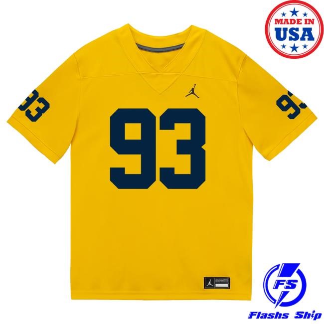 Michigan Wolverines #93 Hunter Robertson Student Athlete Maize Football Jersey Tshirt The M Den Shop Official