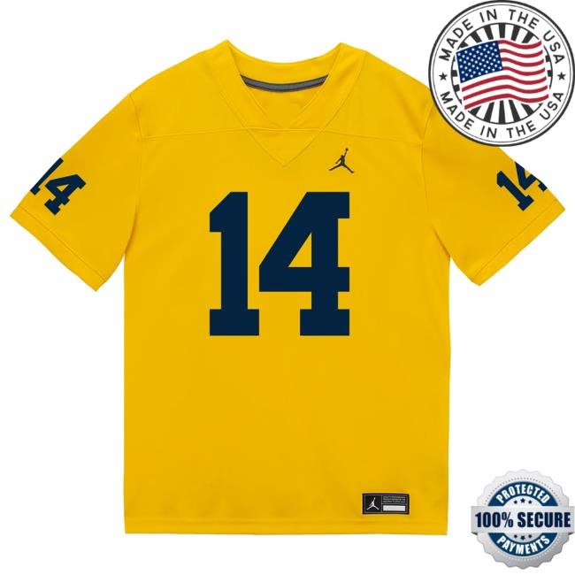 The M Den Michigan Wolverines #14 Jordan Young Student Athlete Maize Football Jersey Shirts