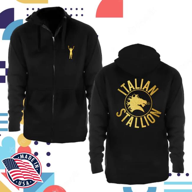 Official Sly Stallone Shop Italian Stallion Metallic Gold Zip Up Hooded Sweatshirt