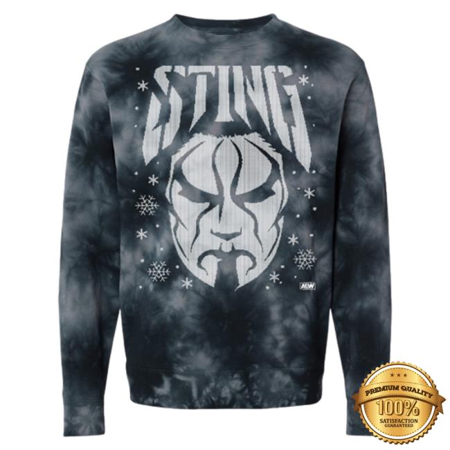 Official Shop Aew Apparel Clothing Merch Store All Elite Wrestling Sting - Winter Is Here Holiday Tie Dye Black Crew neck Sweatshirt ShopAew