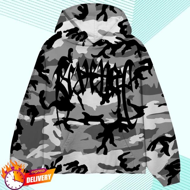 Official Revenge Merch Store Shop Revenge Arch Logo Cropped Hoodie Snow Camo/Black Hooded Sweatshirt