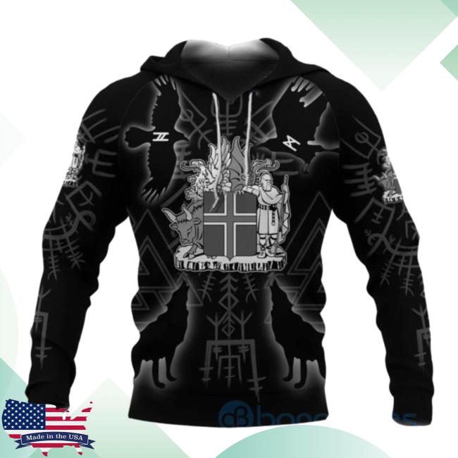 Official Banantees Iceland Coat of Arms Mix Viking All Over Printed 3D Long Sleeve T Shirt
