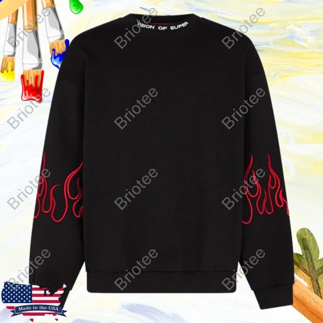 Official Vision Of Super Black Pullover Hoodie With Red Flames