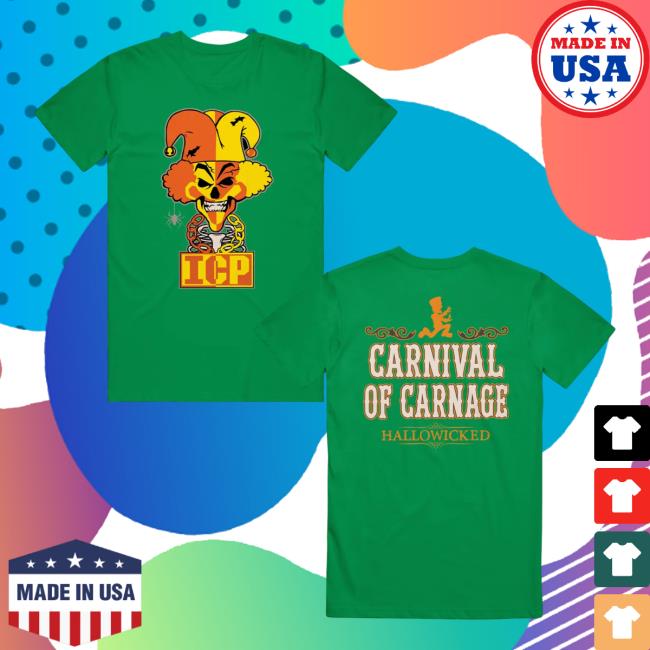 Official Icp Merch Clothing Store Insane Clown Posse Carnival Of Carnage Hallowicked Green T-Shirt