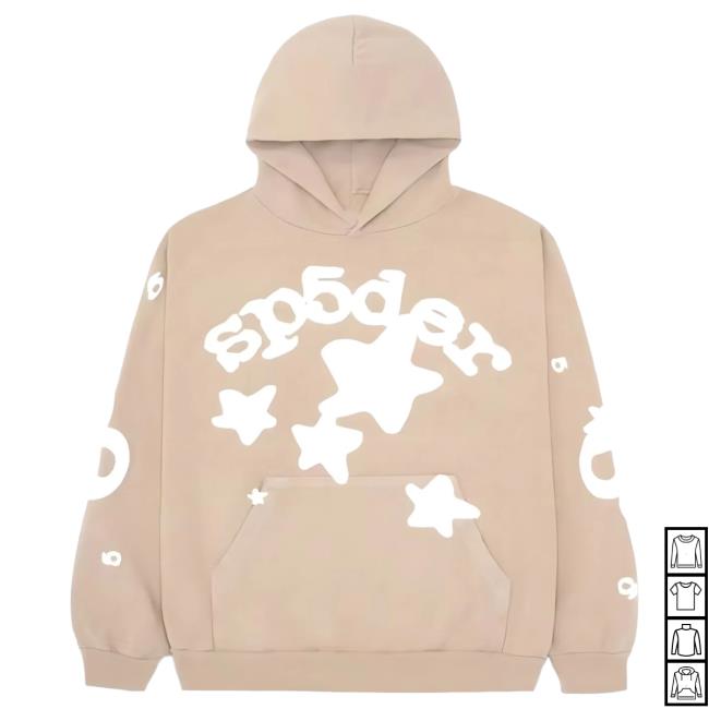 Official Sp5der Clothing Apparel Sp5der Beluga Pull Over Hoodie Light Brown Sp5der Merch Store Shop