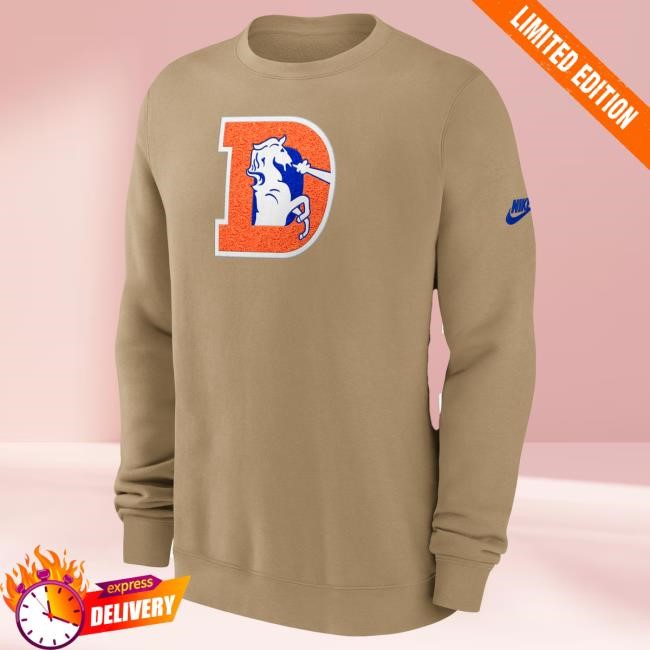 Official Denver Broncos Clothing Men's Nike Tan Denver Broncos Swing Pass Rewind Club Sweater DenverBroncos