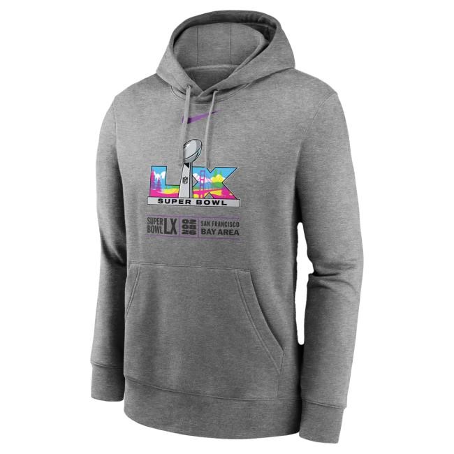 New NFL Super Bowl LX Nike Heather Gray Club Hoodie Drop