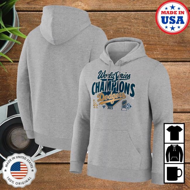 Official Men's Los Angeles Dodgers Fanatics Steel 2025 World Series Champions Locker Room Hooded Sweatshirt Mlb Shop