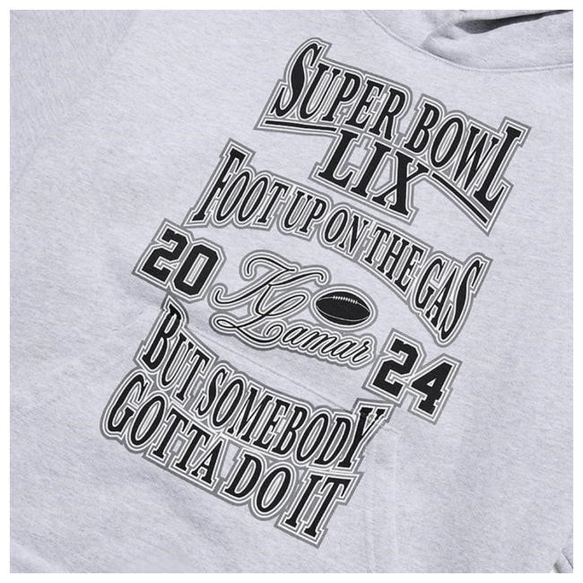 Official Kendrick Lamar Unisex Super Bowl LIX Foot Up On The Gas Hooded Sweatshirt - Gray Official Kendrick Lamar Unisex Super Bowl LIX Foot Up On The Gas Hoodies - Gray