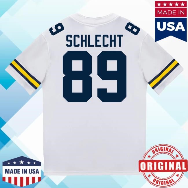 The M Den Michigan Wolverines #89 Kaleb Schlecht Student Athlete White Football Jersey Shirt