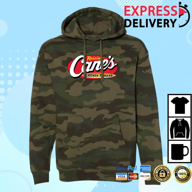 Official Canes Merch Store Raising Cane's Gear Comfy Camo Popover Sweatshirt Forest Camo Canes Apparel Clothing Shop
