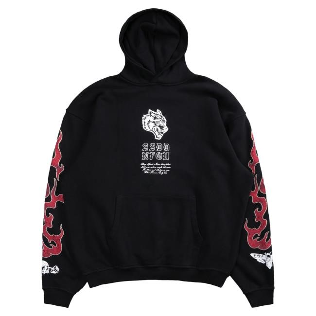 Official Darc Sport Merch Store Shop DarcSport NFGU Mempo Flames "Pierce" Popover Hoodie in Black Darc Sport Apparel Clothing