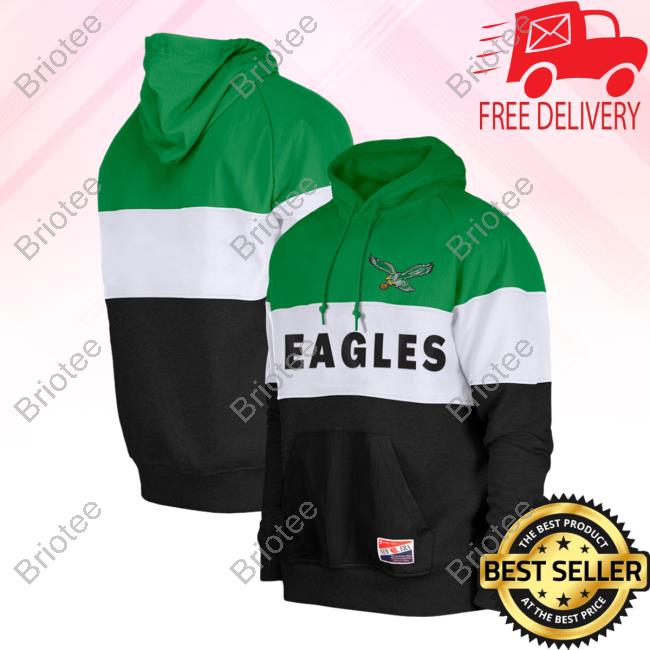 Official PhiladelphiaEagles Clothing Merch Store Shop New Era Kelly Green Philadelphia Eagles Big & Tall Throwback Colorblock Hoodies