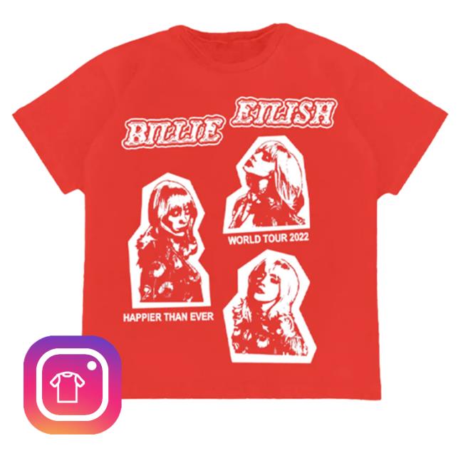 Official Billie Eilish Merch Cut Out Red Tour Tee