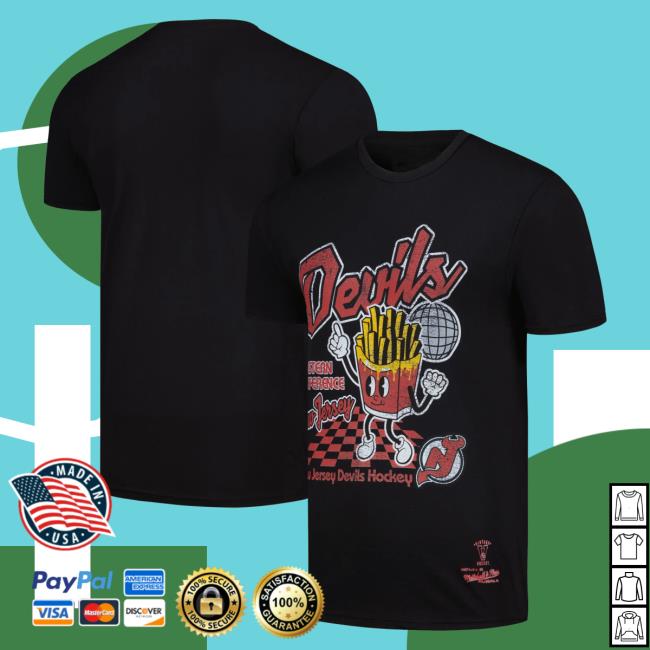 Official Men's New Jersey Devils Mitchell & Nes Black Cheese Fries Shirts