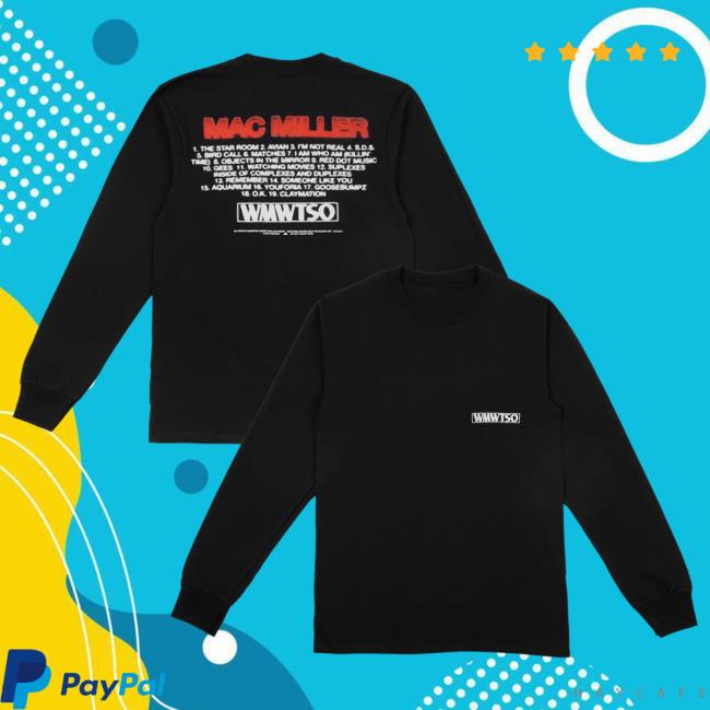 Official Mac Miller Merch Store Mac Miller Wmwtso Track List Long Sleeve Tee Shirt Mac Miller Clothing Apparel Shop MacMiller
