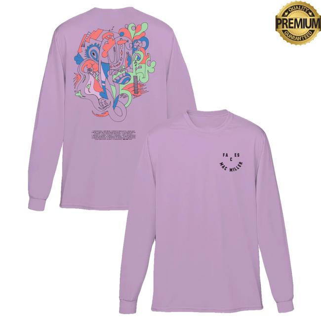 Official Mac Miller Merch Store Mac Miller Faces Smile Purple Long Sleeve Shirt Mac Miller Clothing Apparel Shop MacMiller