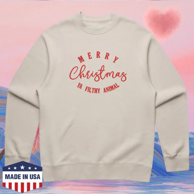 Official Cold Prints Store Merch "Merry Christmas Ya Filthy Animal" Christmas Sweatshirts Bone Coldprints Shop