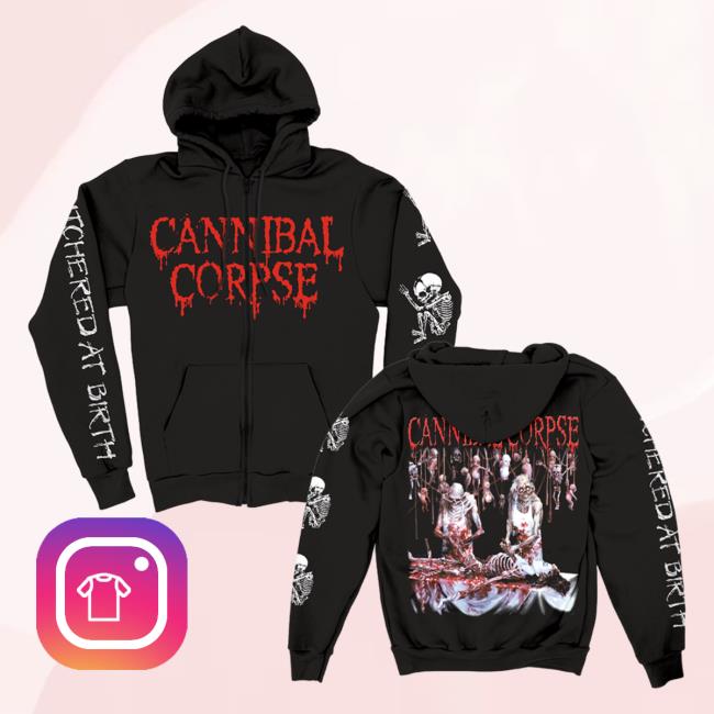 Official Cannibal Corpse Merch Store Butchered At Birth Sleeve Print Zip Up Hoody Black CannibalCorpse
