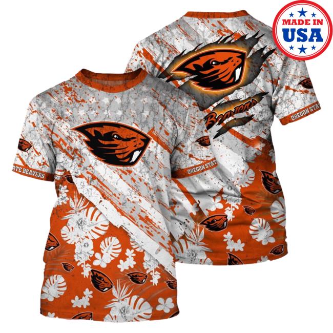 Official Banantees Oregon State Beavers Tropical Flower Style And Flag All Over Printed 3D Shirt
