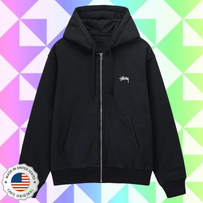 Stussy Clothing Store Shop Merch Stock Logo Zip Up Pull Over Hoodie Black Apparel