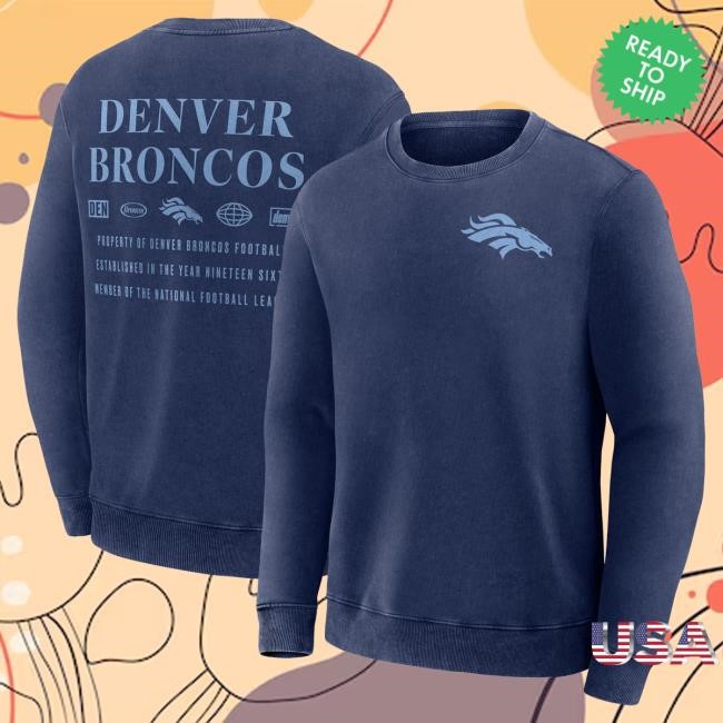 Official Denver Broncos Shop Men's Fanatics Navy Denver Broncos Deep Route Crew Neck Sweatshirt DenverBroncos
