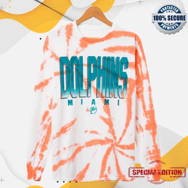 Official Junk Food Apparel Clothing Store Shop Junkfoodclothing Miami Dolphins Game Time Tie Dye Long Sleeve T-Shirts Orange Tie-Dye