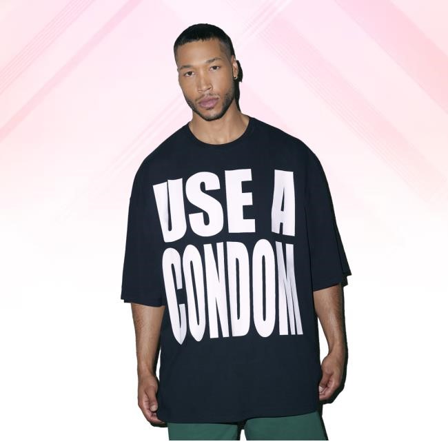 Use A Condom Oversized Graphic Vintage Shirt Black | Savage X Fenty | Rihanna