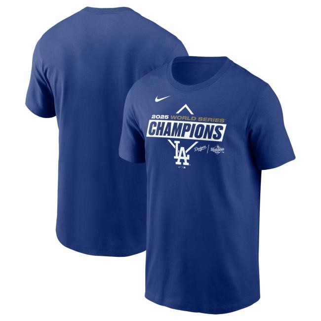 Men's Los Angeles Dodgers Nike Royal 2025 World Series Champions Team Logo T Shirt Official MLB Shop