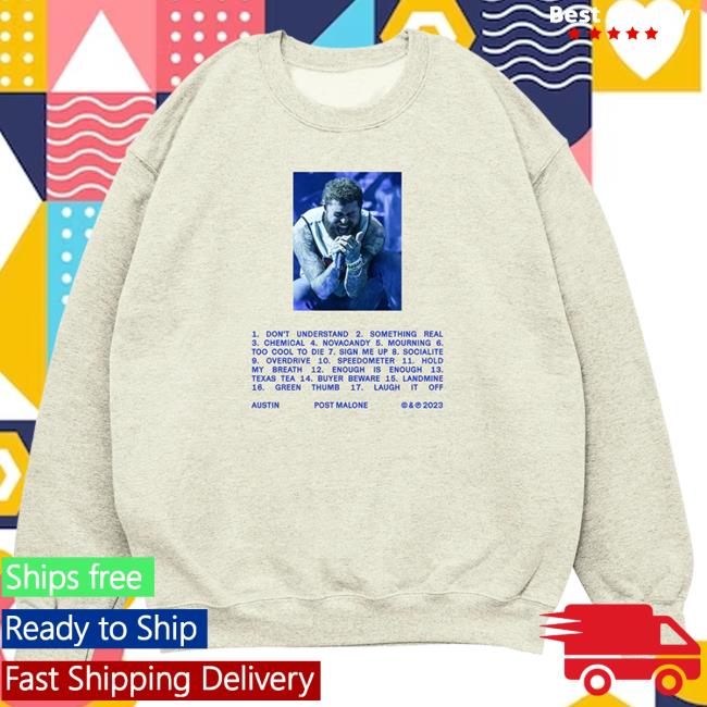 Official Post Malone Merch Store Post Malone Tracklist Crew neck Post Malone Apparel Clothing Shop PostMalone