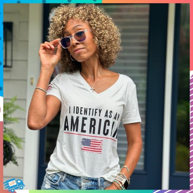 I Identify As An American V Neck Shirt,V-Neck Tee, Hoodie, Longsleeve, Sweatshirt - American Pride | USA Flag | Sage Steele