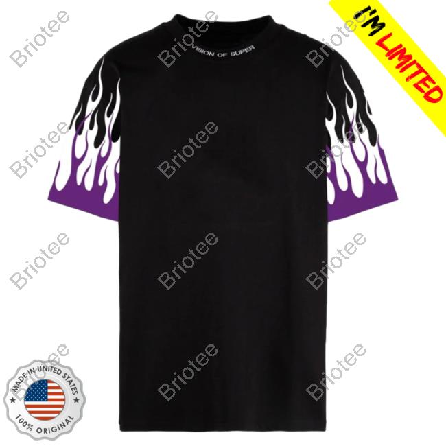 Official Vision Of Super Black Shirt With Printed Purple And White Flames